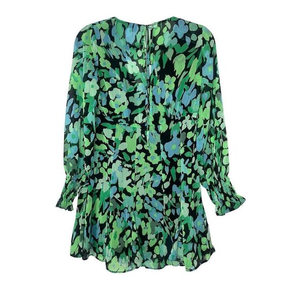 NWT TOPSHOP ASOS LONG SLEEVE GODET MINI TEA DRESS IN GREEN FLORAL PRINT SIZE 4 - Picture 10 of 10